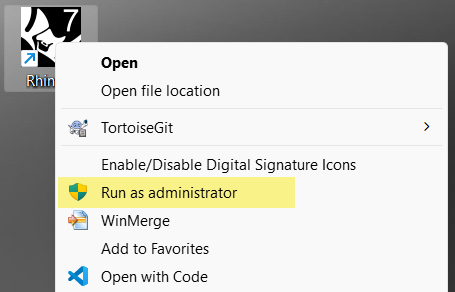 Rhinoceros - Přihlášení jako administrátor